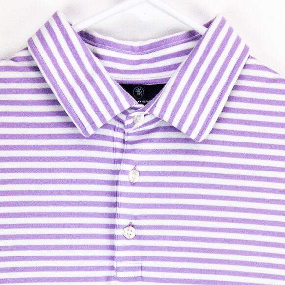 Hart Shaffner Marx Luxury Cotton Polo Men's Large 3-button Purple White Stripes - Picture 2 of 10